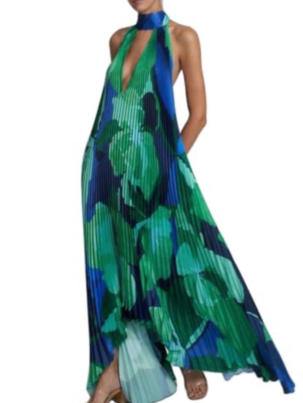 GGUHHU Womens Color Block Floral Maxi Halter Dress